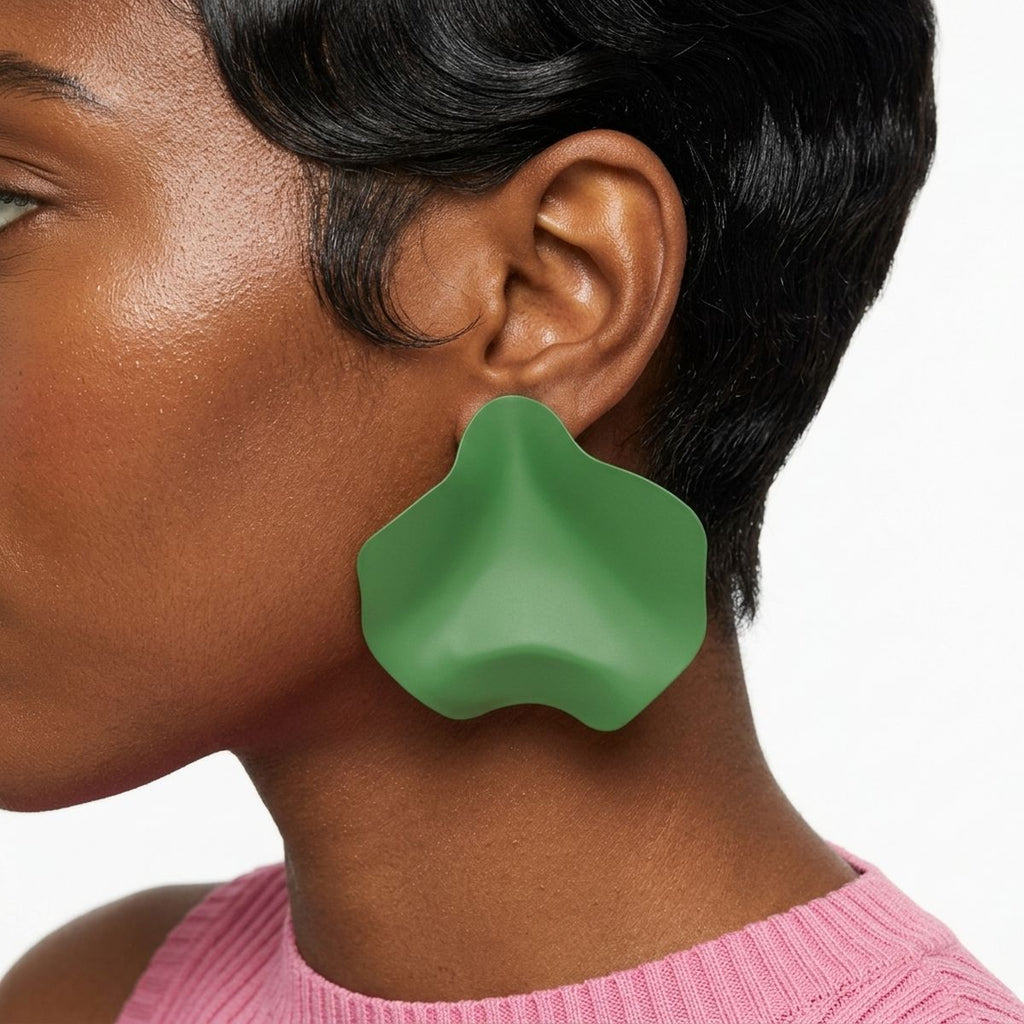 Green Matte Coating Sculpted Stud Earrings