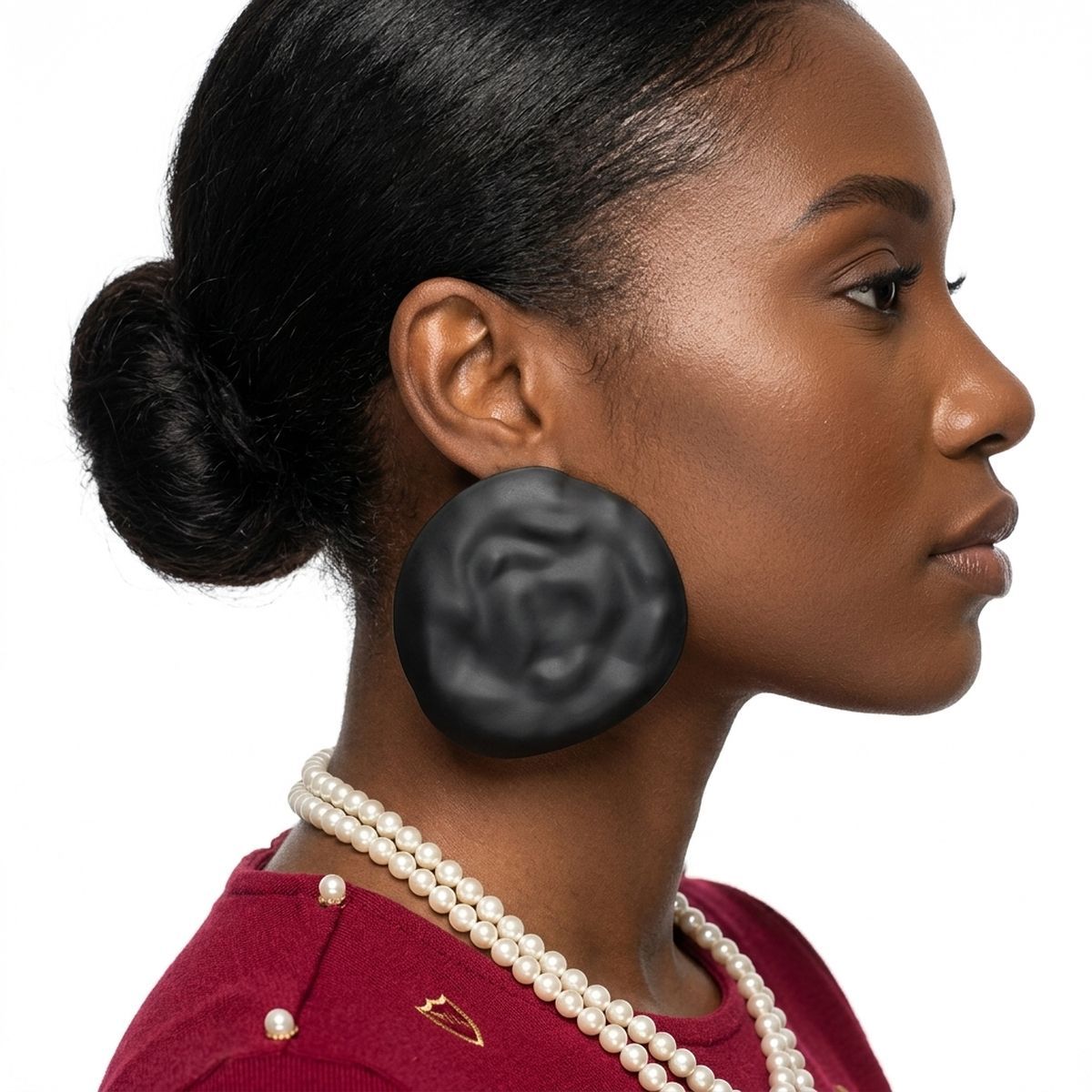 Black Stud XL Hammered Gold Domed Disc Earrings