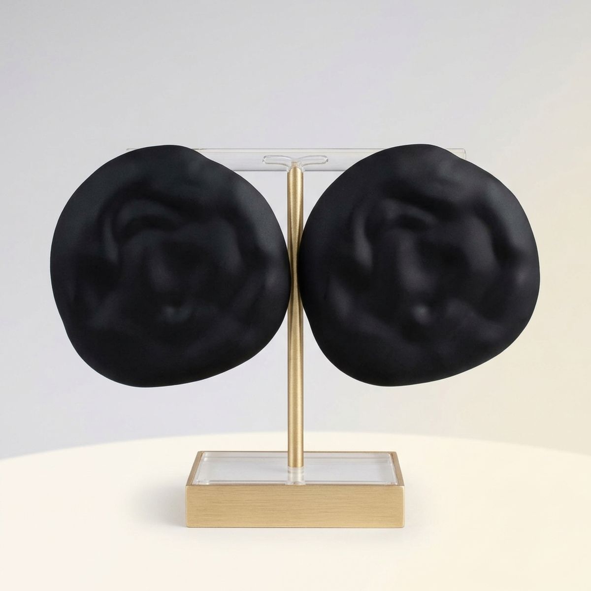 Black Stud XL Hammered Gold Domed Disc Earrings
