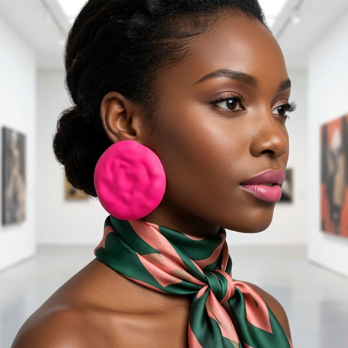 Fuchsia Stud XL Hammered Gold Domed Disc Earrings