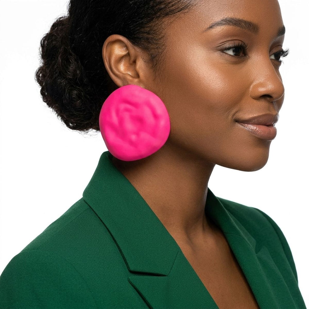 Fuchsia Stud XL Hammered Gold Domed Disc Earrings