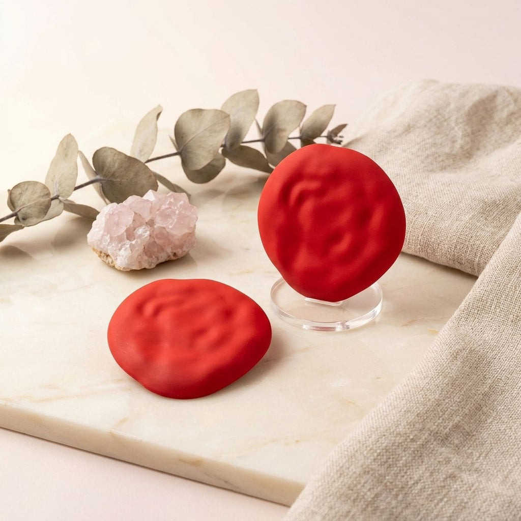 Red Stud XL Hammered Gold Domed Disc Earrings