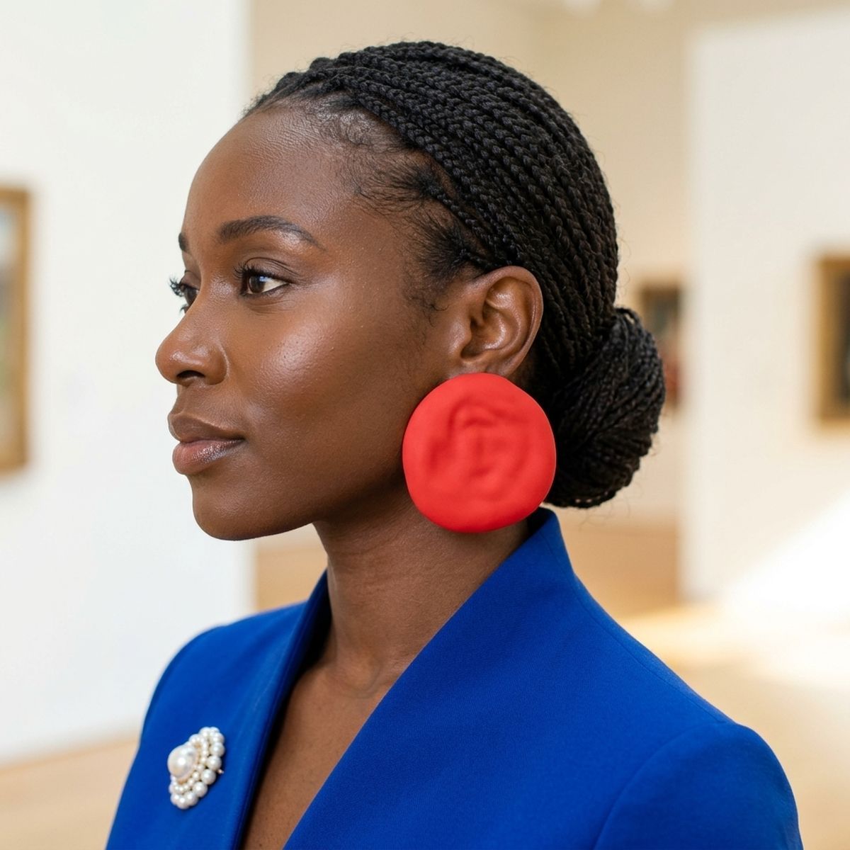 Red Stud XL Hammered Gold Domed Disc Earrings