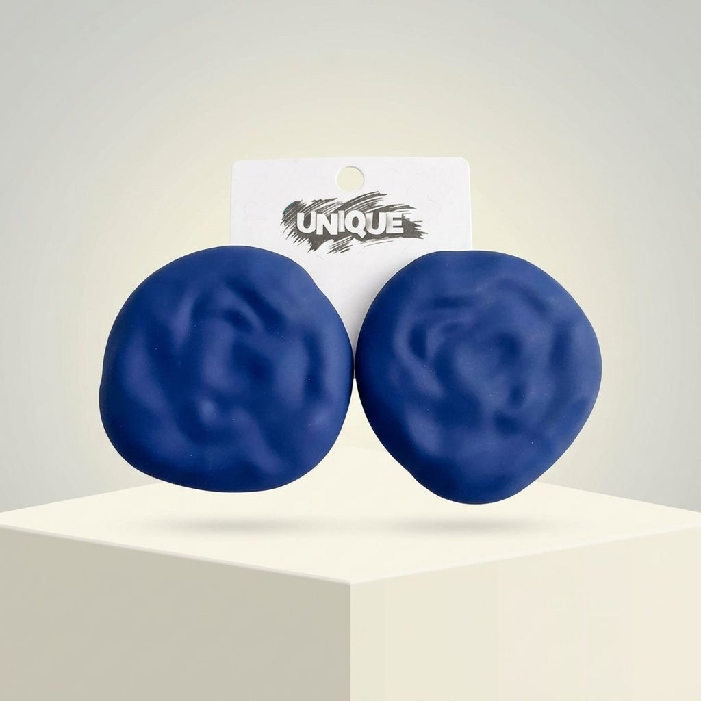 Blue Stud XL Hammered Gold Domed Disc Earrings
