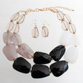 Marbled Black & White Bead Collar Layer Necklace