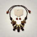 Brown & Gold Resin Teardrop Cord Tribal Necklace