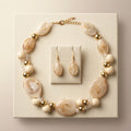Creamy Ivory Marbled Oval Bead Collar Necklace