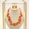 Rustic Orange Marbled Oval Bead Collar Necklace