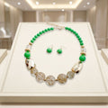 Bright Green Gold Flake Marble Beaded Necklace