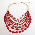 Layered Red Crystal Beads & Gold Coil Necklace