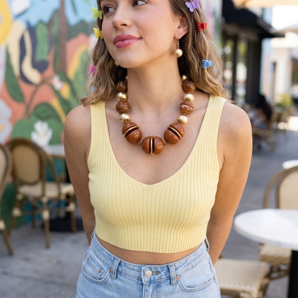 Swirled Caramel Brown Marble Chunky Bead Necklace