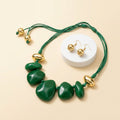 Green Resin Pebble & Cord Bib Collar Necklace Set