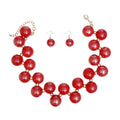 Necklace Red Swirled Marble Bubble Ball Bead Set