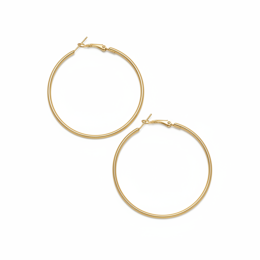 Women's Large 2 Inch Thin Gold Hoop Earrings Latch Back