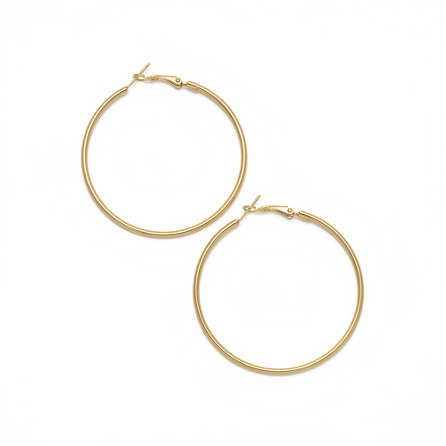 Women's Large 2 Inch Thin Gold Hoop Earrings Latch Back