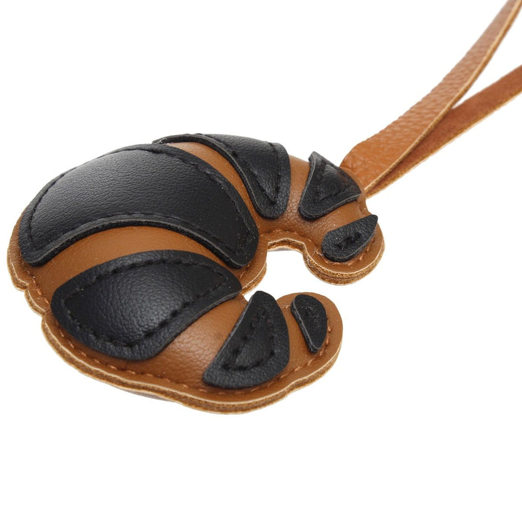 Black Faux Leather Croissant Bag Charm | French-Chic Purse Accessory