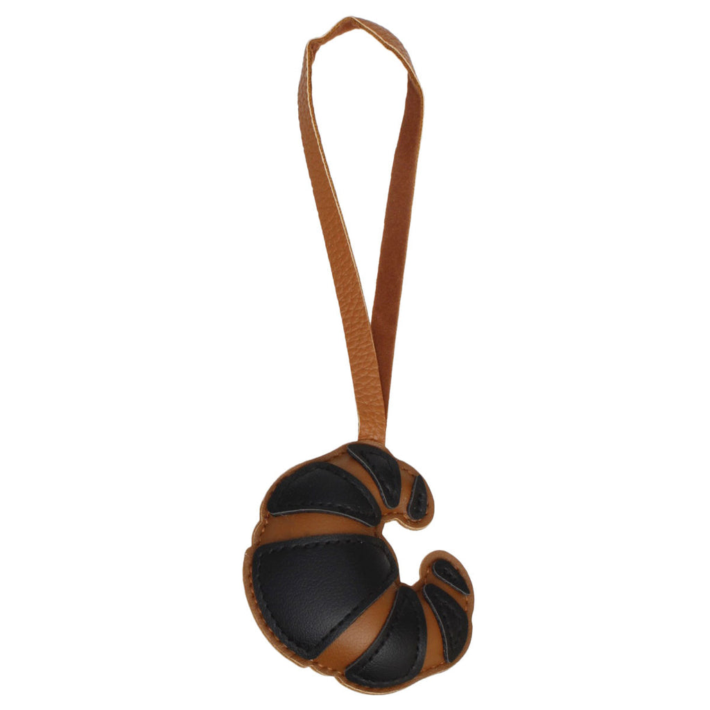 Black Faux Leather Croissant Bag Charm | French-Chic Purse Accessory