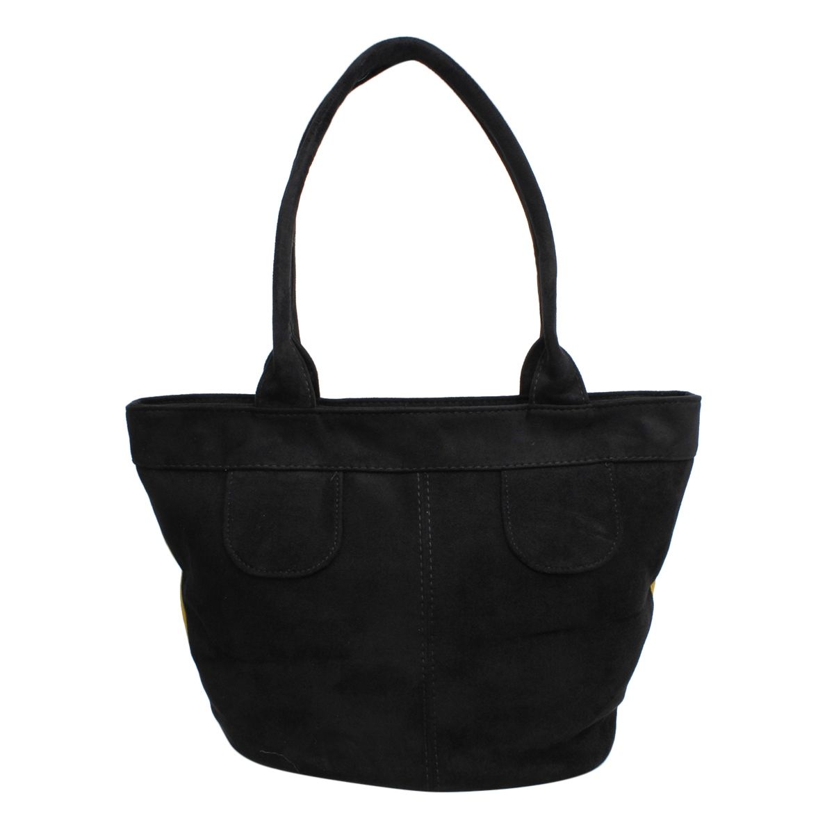 Black reverse side of the burgundy-and-black tote bag with black shoulder handles on a white background