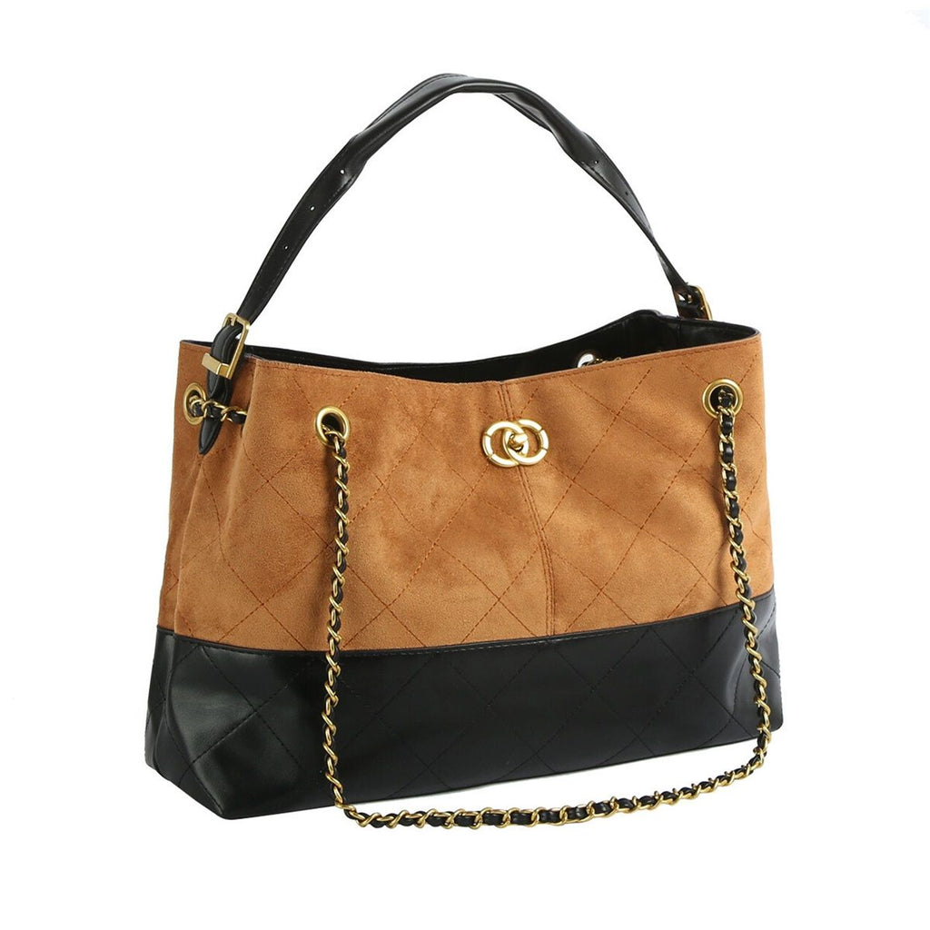 Shoulder Bag Brown Suede and Black Two Tone Purse