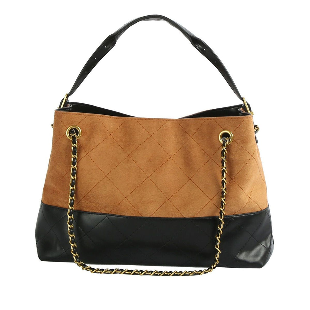 Shoulder Bag Brown Suede and Black Two Tone Purse