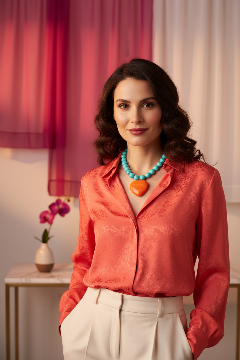Millennial Lifestyle – Turquoise Beaded Orange Heart Necklace
