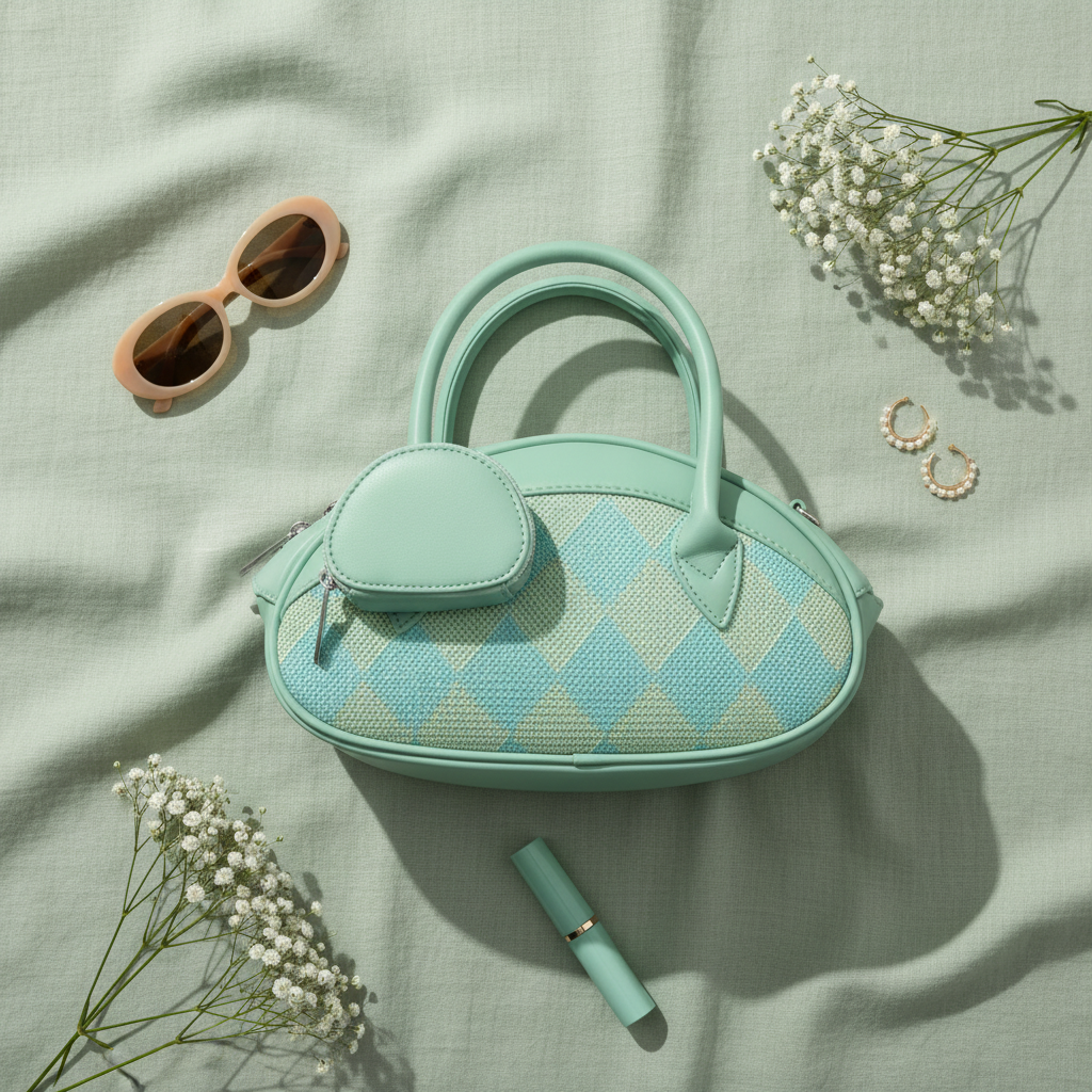 Mint Harlequin Bag - Flat Lay