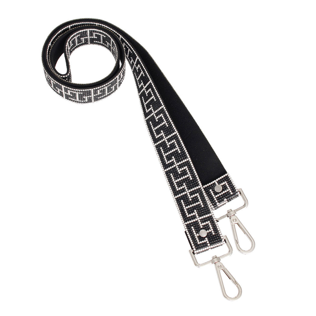Black & Silver Rhinestone Bag Strap – Adjustable Clip-On Chain Strap for Women