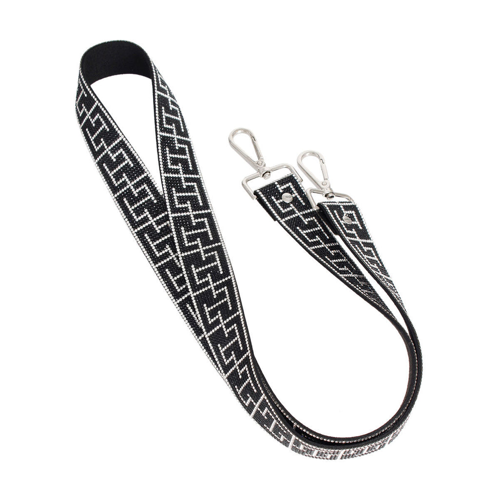 Black & Silver Rhinestone Bag Strap – Adjustable Clip-On Chain Strap for Women