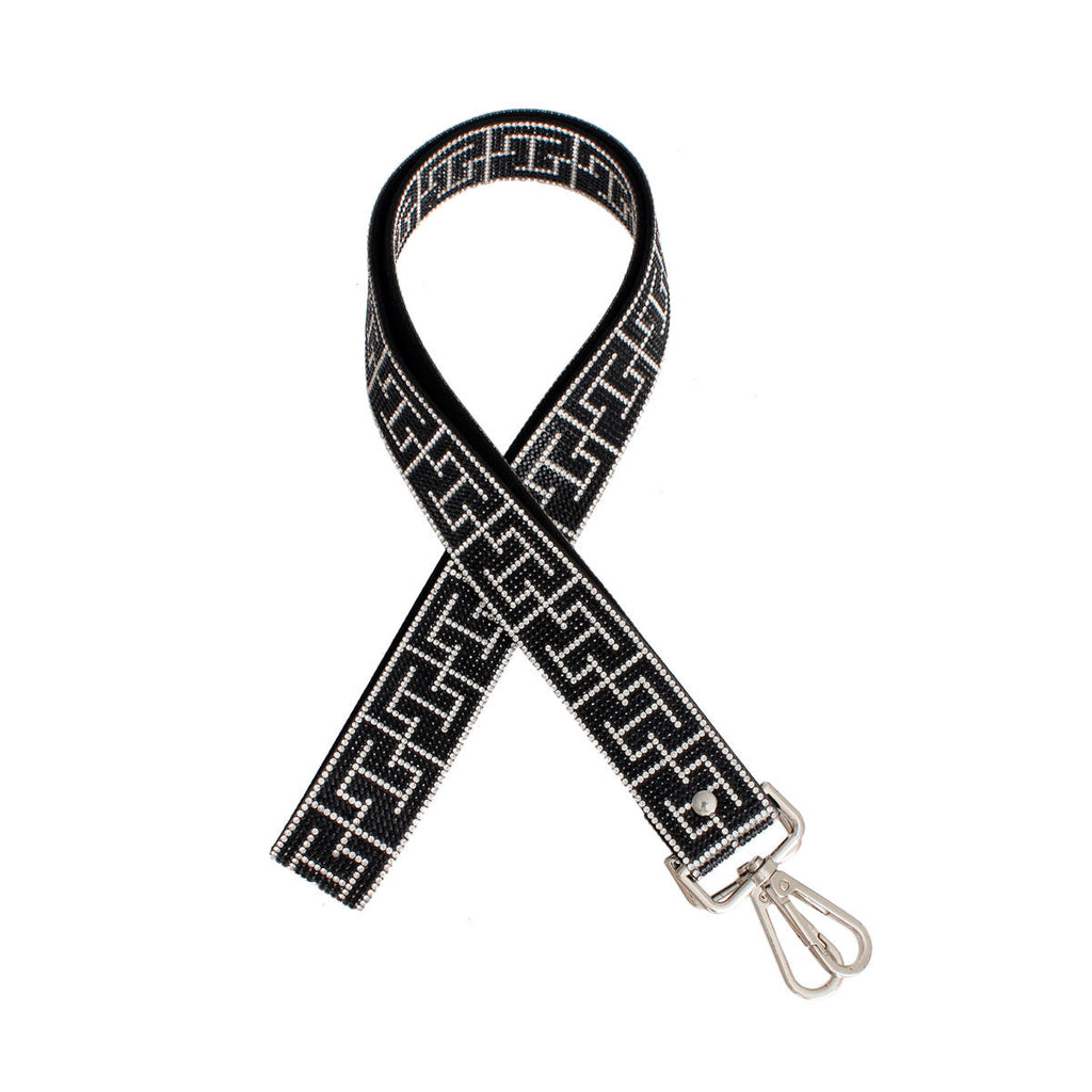Black & Silver Rhinestone Bag Strap – Adjustable Clip-On Chain Strap for Women
