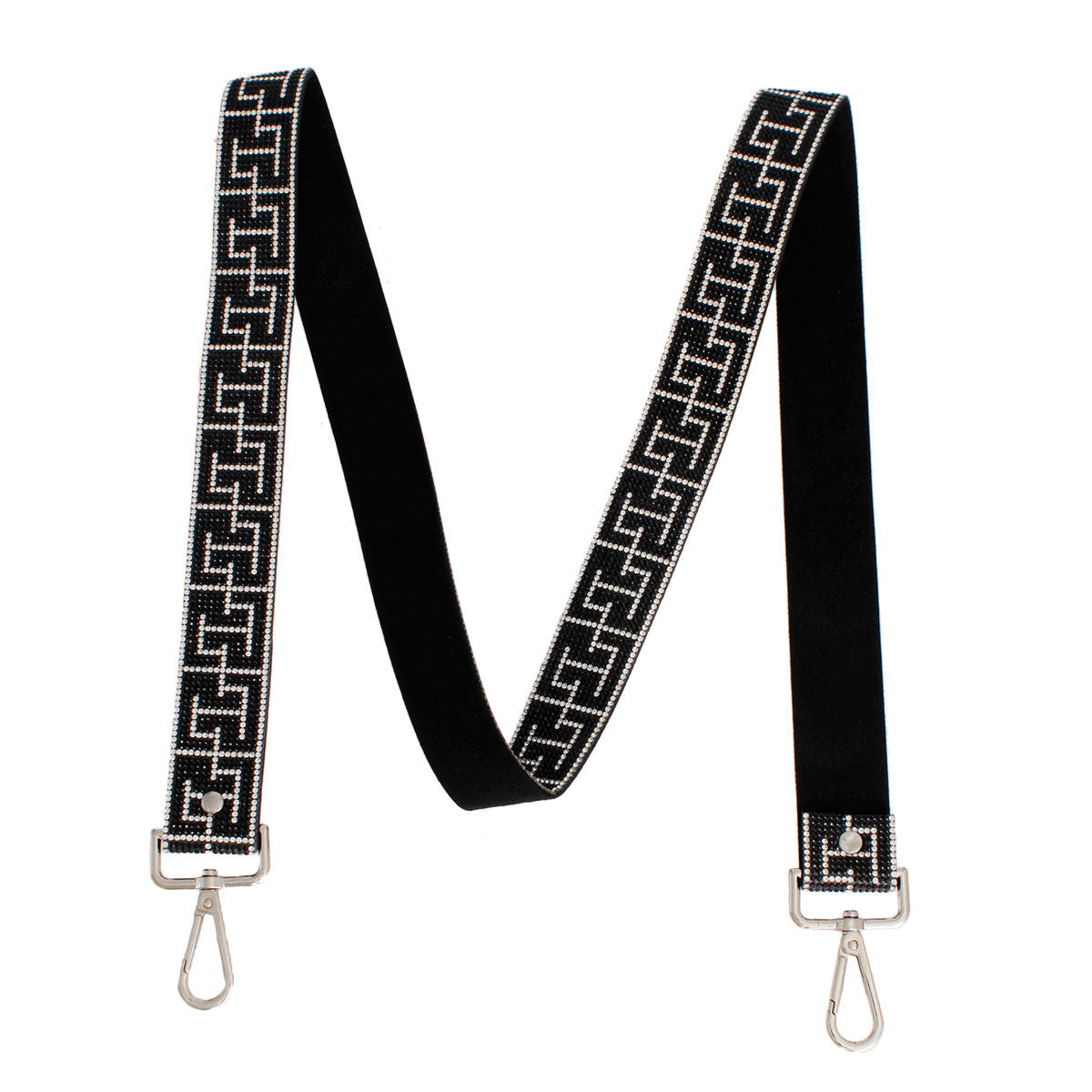 Black & Silver Rhinestone Bag Strap – Adjustable Clip-On Chain Strap for Women