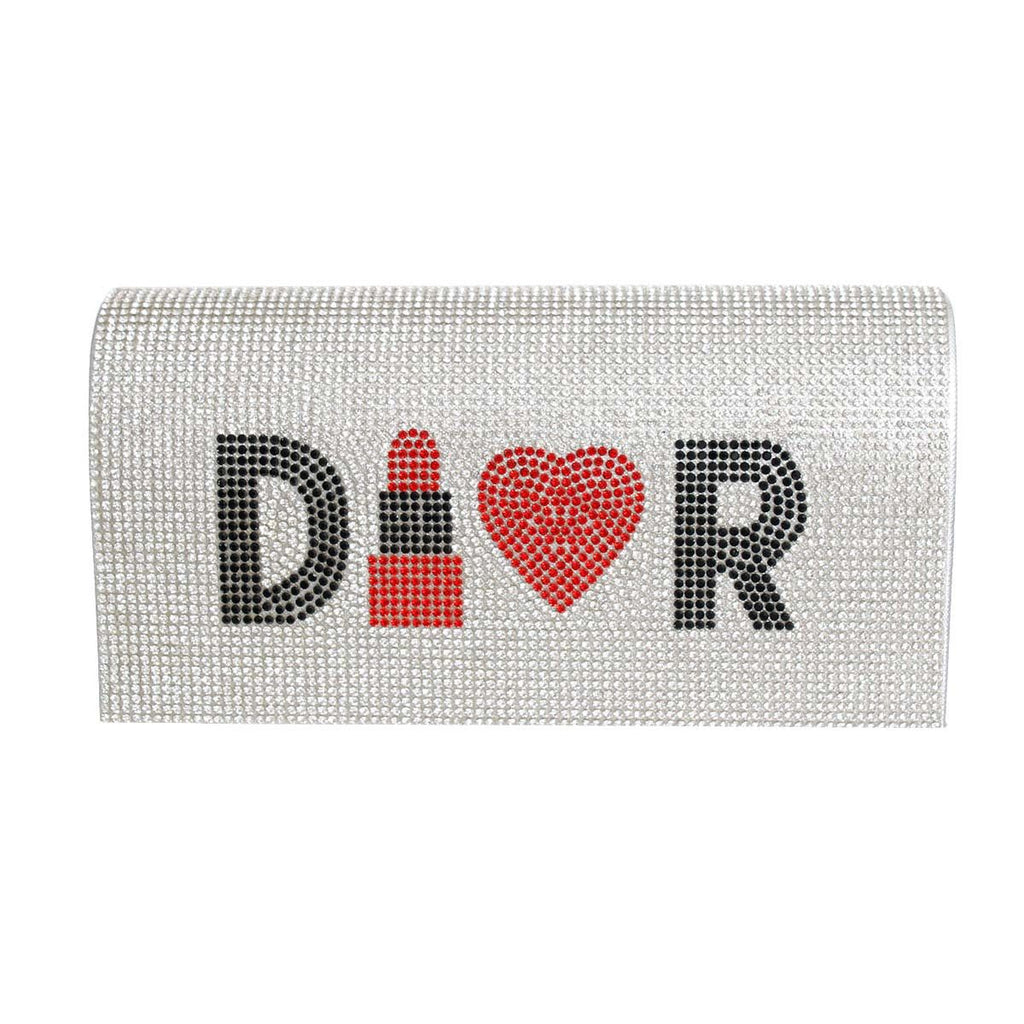 Red Rhinestone Flap Clutch – Silver-Tone Vegan Leather Evening Bag for Women