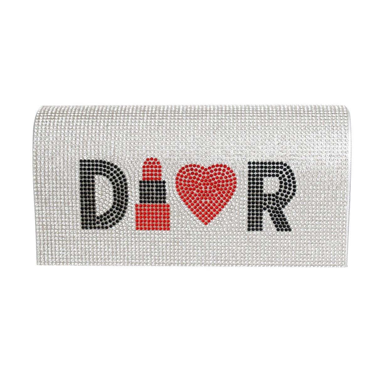 Red Rhinestone Flap Clutch – Silver-Tone Vegan Leather Evening Bag for Women