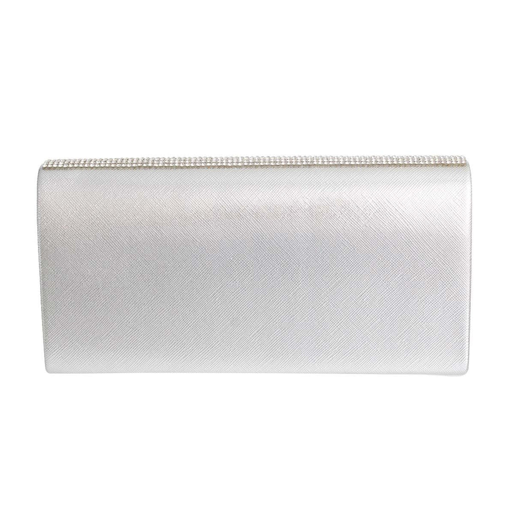 Red Rhinestone Flap Clutch – Silver-Tone Vegan Leather Evening Bag for Women