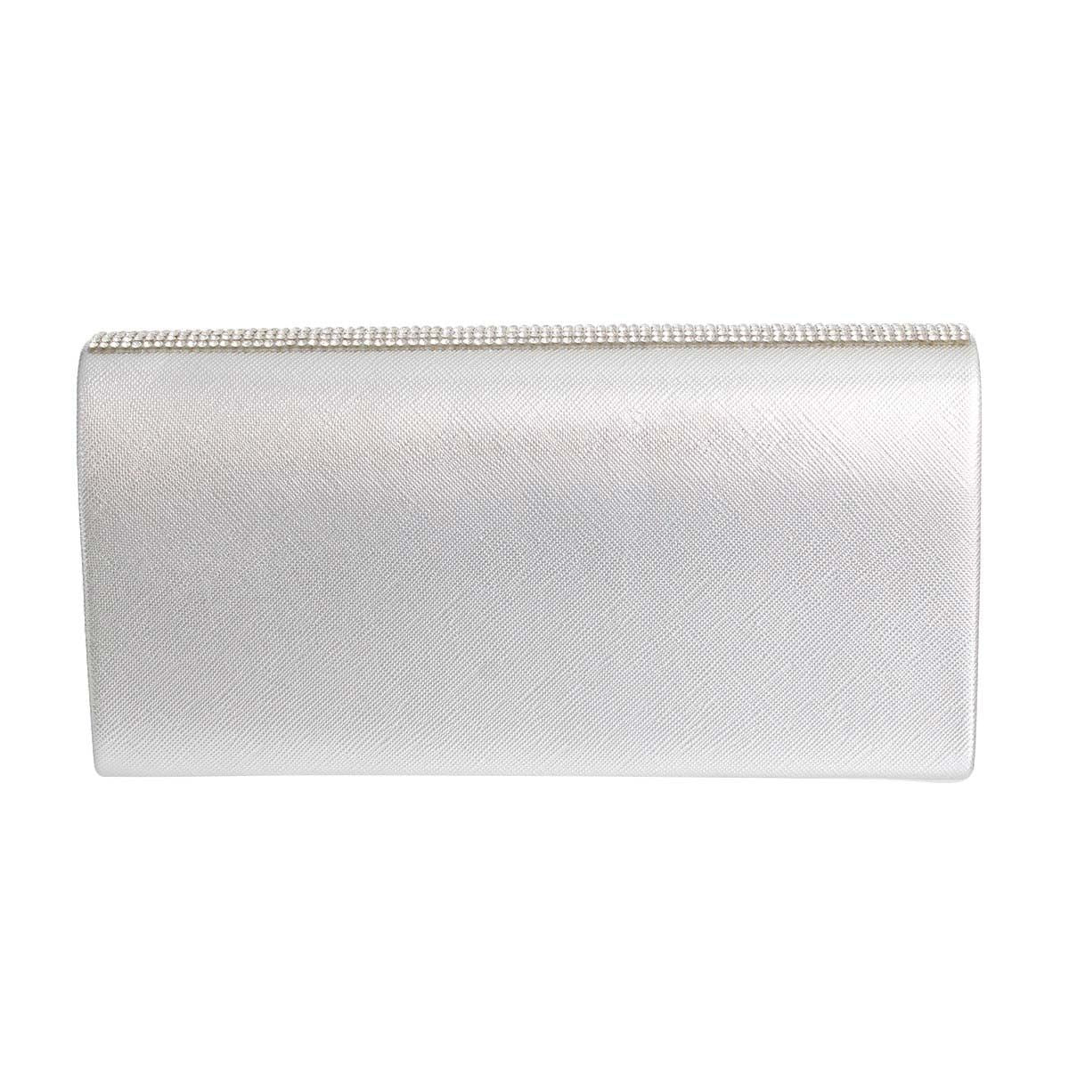 Red Rhinestone Flap Clutch – Silver-Tone Vegan Leather Evening Bag for Women