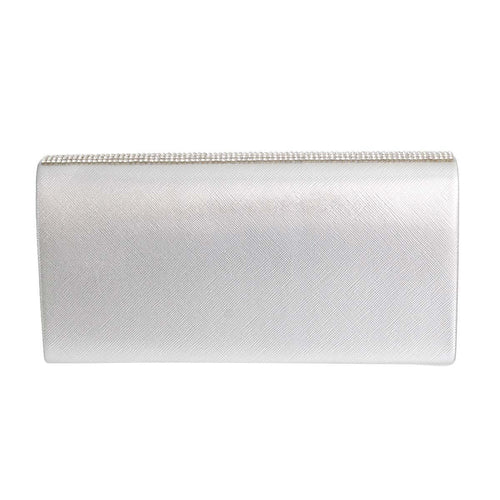 Red Rhinestone Flap Clutch – Silver-Tone Vegan Leather Evening Bag for Women