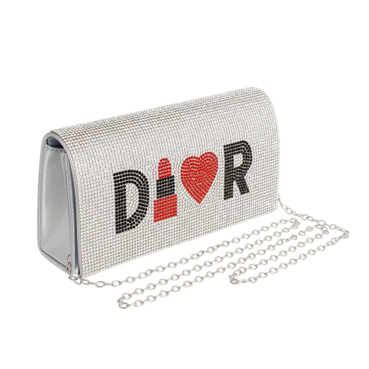 Red Rhinestone Flap Clutch – Silver-Tone Vegan Leather Evening Bag for Women