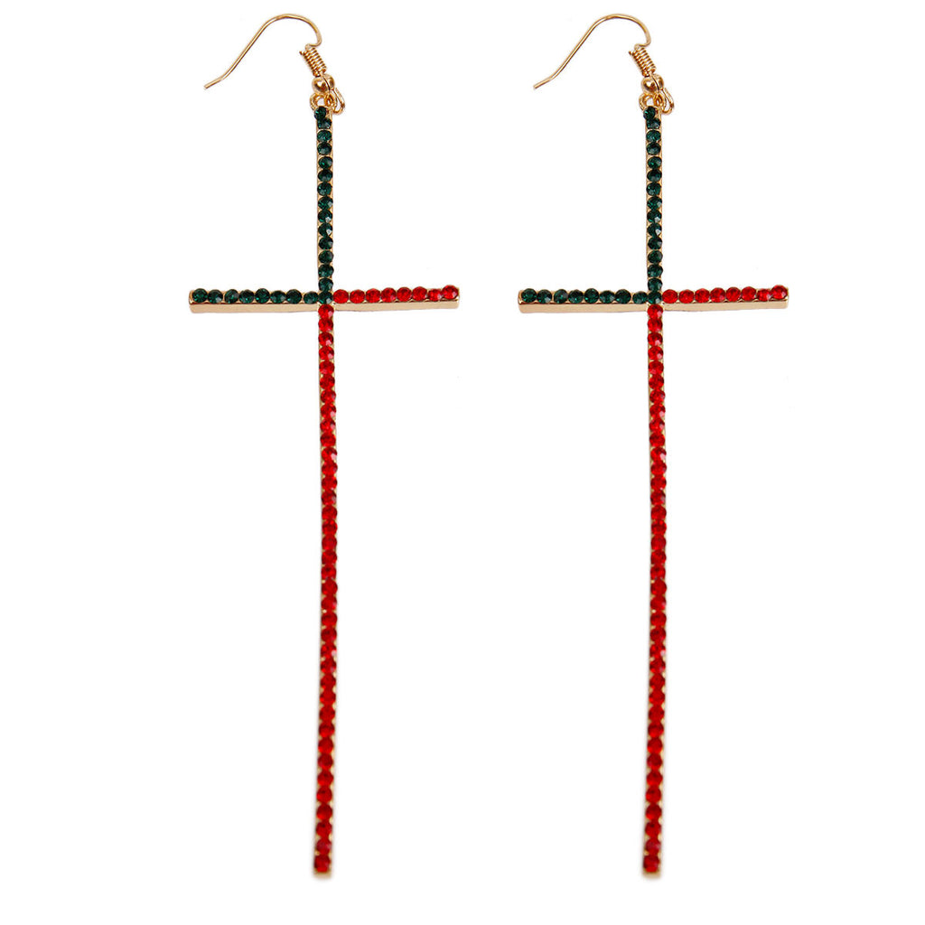 Divine Drops: Rhinestone Cross Earrings