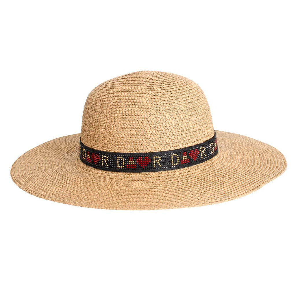 Khaki Rhinestone Panama Hat for Women – Wide Brim Straw Sun Hat