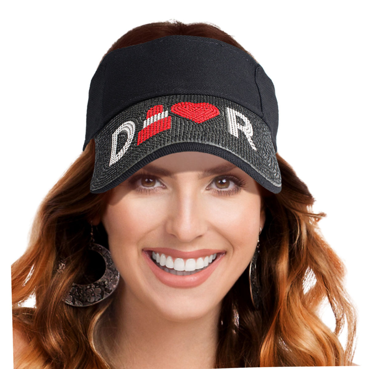 Black Rhinestone Visor Hat for Women – Adjustable Sparkle Sun Visor