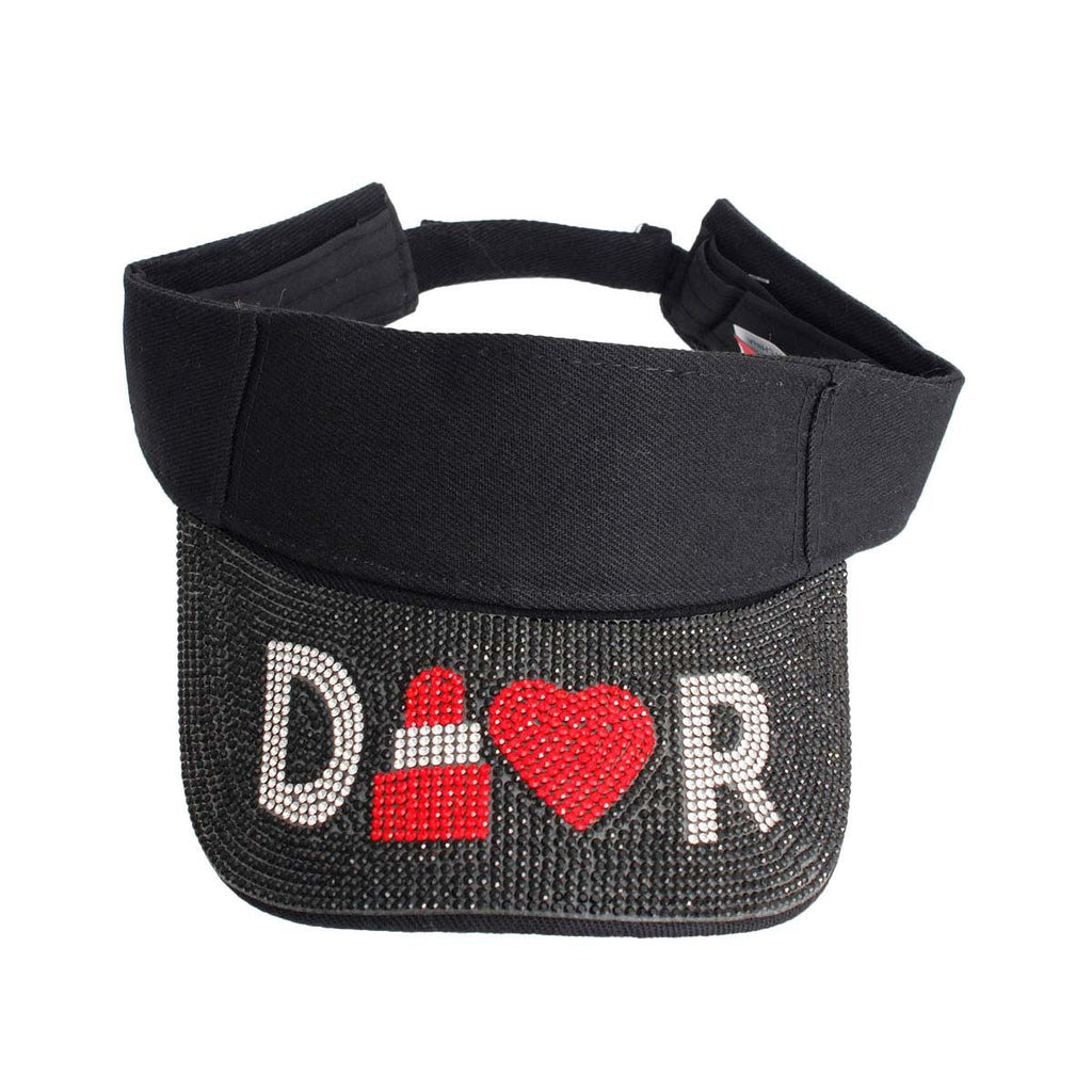 Black Rhinestone Visor Hat for Women – Adjustable Sparkle Sun Visor