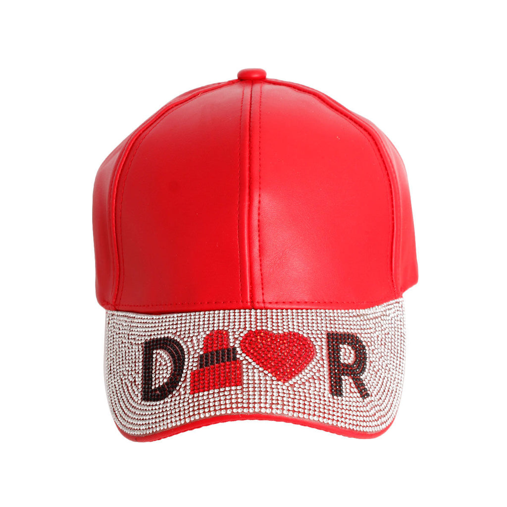 Red Faux Leather Visor Baseball Hat – Adjustable Fit
