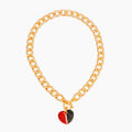 Two-Tone Heart Charm Toggle Necklace | Red & Green Rhinestone Pendant