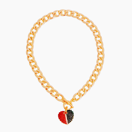 Two-Tone Heart Charm Toggle Necklace | Red & Green Rhinestone Pendant
