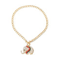 Red & Green Stripe Rhinestone Elephant Charm Toggle Necklace