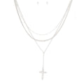 Silver Triple Chain Cross Set