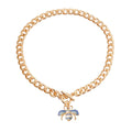 Gold Blue & White Rhinestone Bee Charm Toggle Necklace
