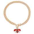 Gold Red Crystal Rhinestone Bee Charm Toggle Necklace
