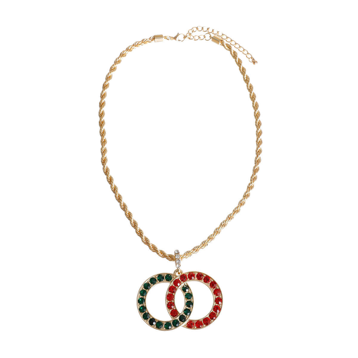 Red & Green Rhinestone Infinity Pendant Rope Chain Necklace