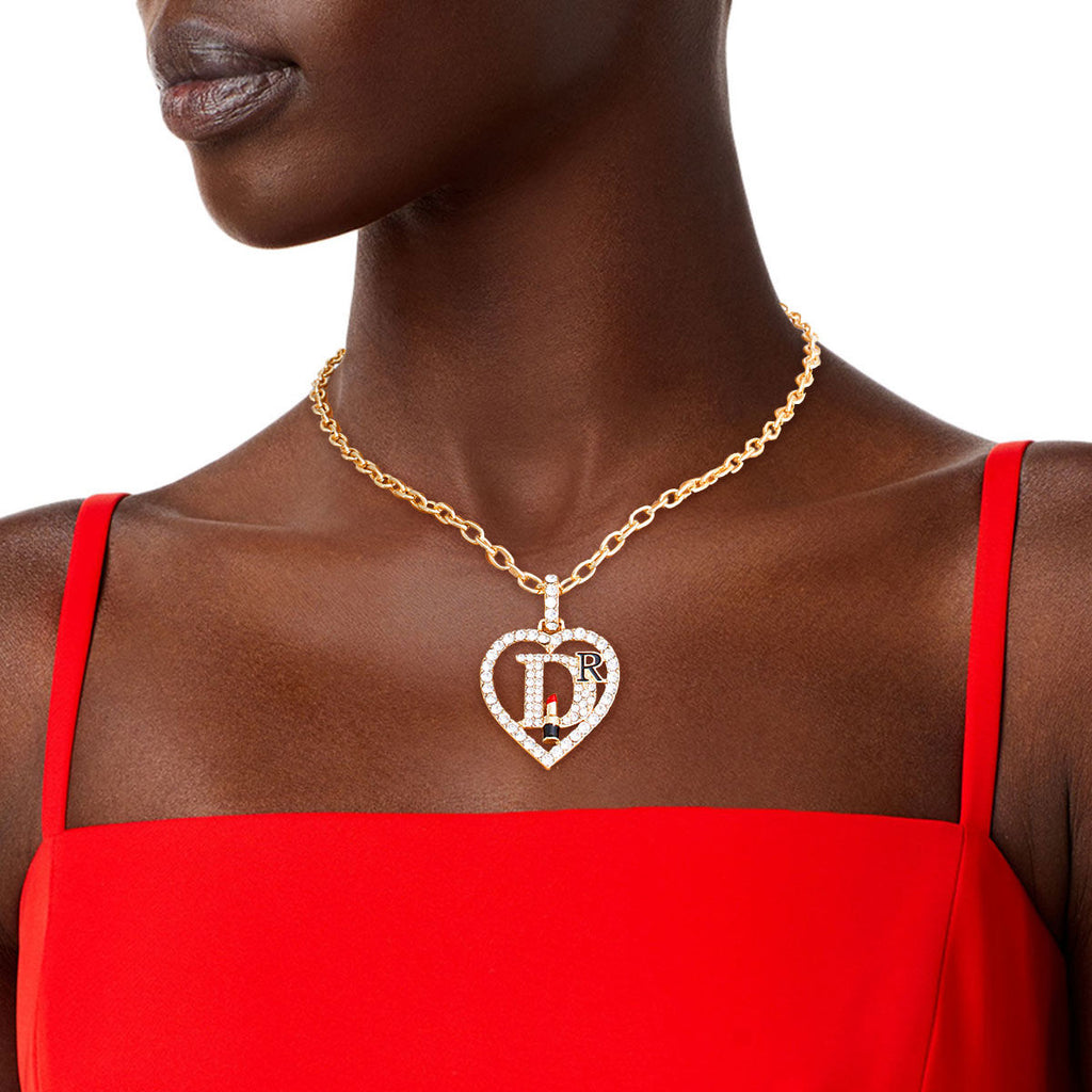 Clear Rhinestone Heart Pendant Necklace – Gold-Tone Chain Necklace for Women