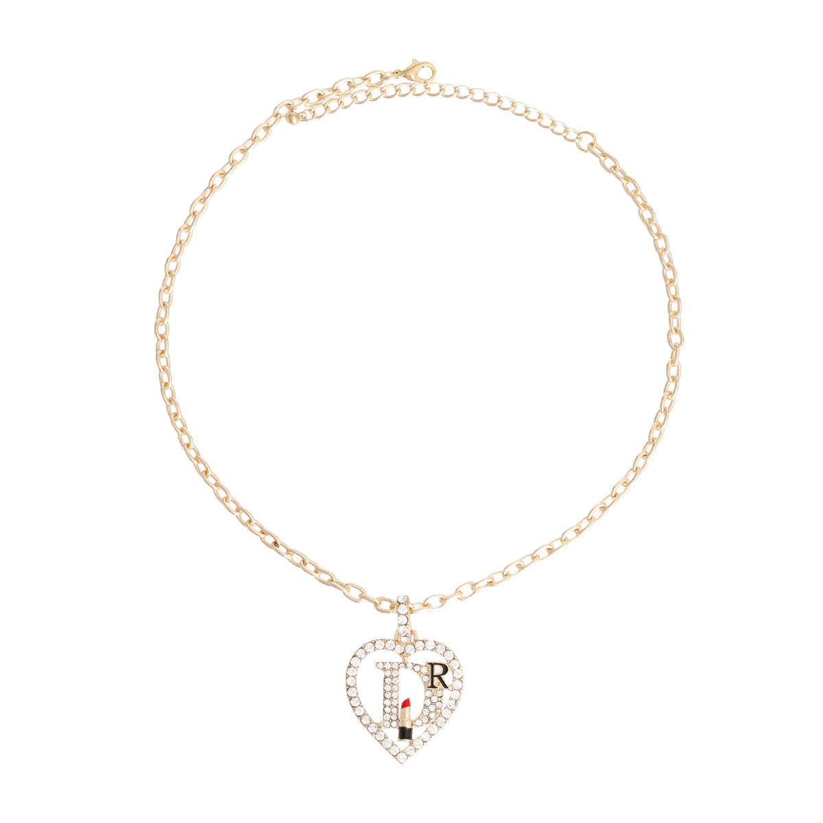 Clear Rhinestone Heart Pendant Necklace – Gold-Tone Chain Necklace for Women